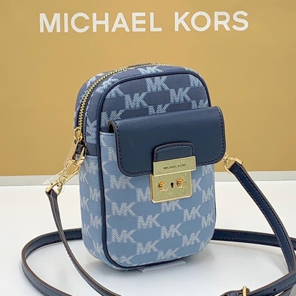 MICHAEL KORS SLOAN EDITOR SMALL NS TOP ZIP FLAP PACKET XBODY NAVY MULTI